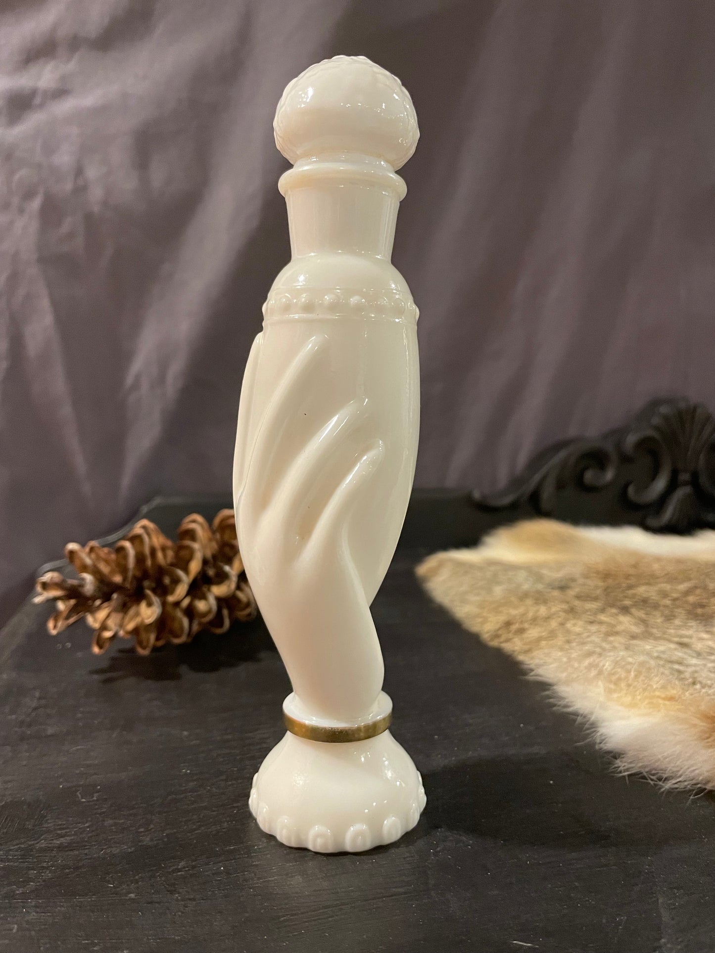 Milk Glass Potion Bottle, With Hand