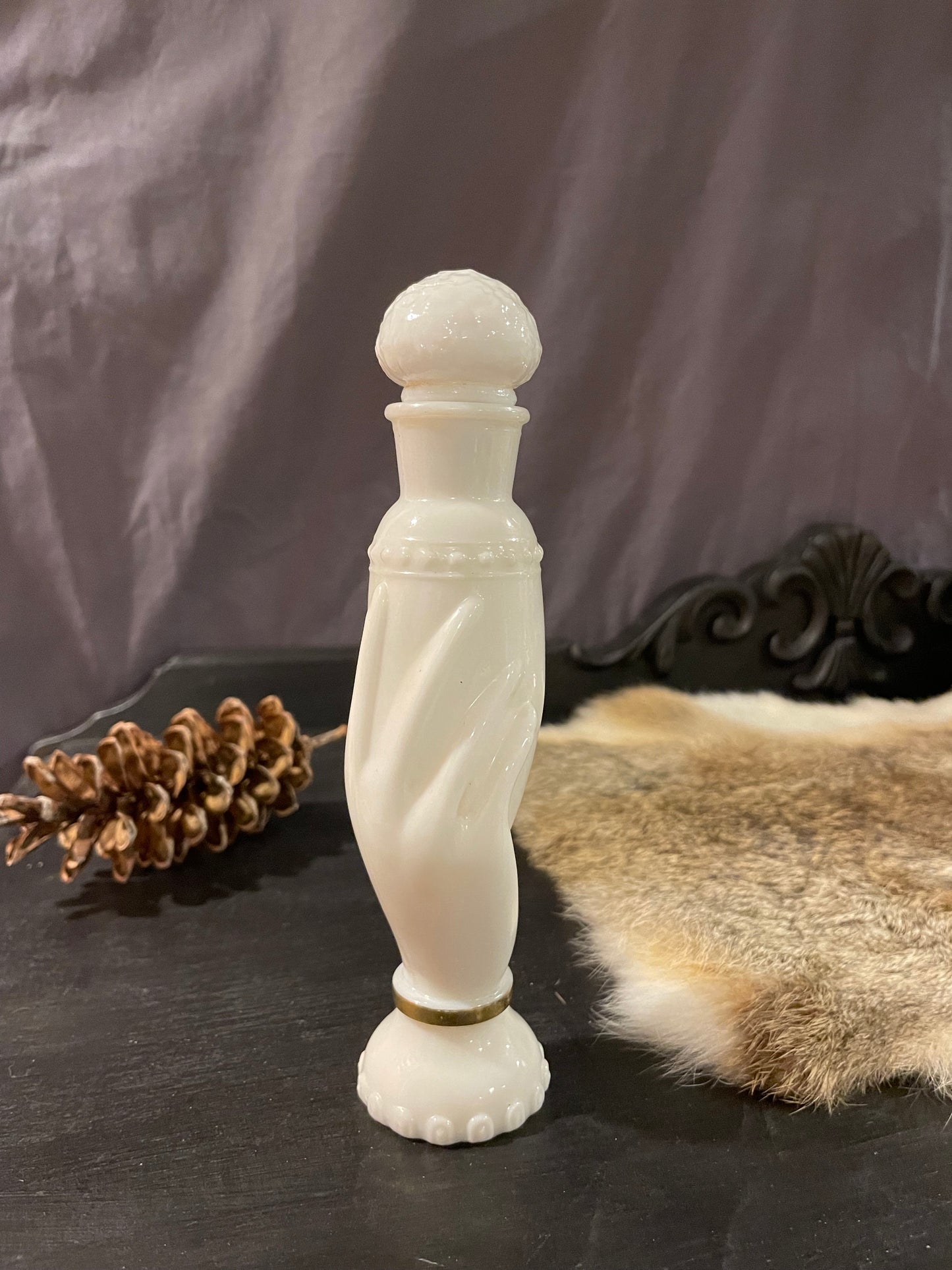 Milk Glass Potion Bottle, With Hand