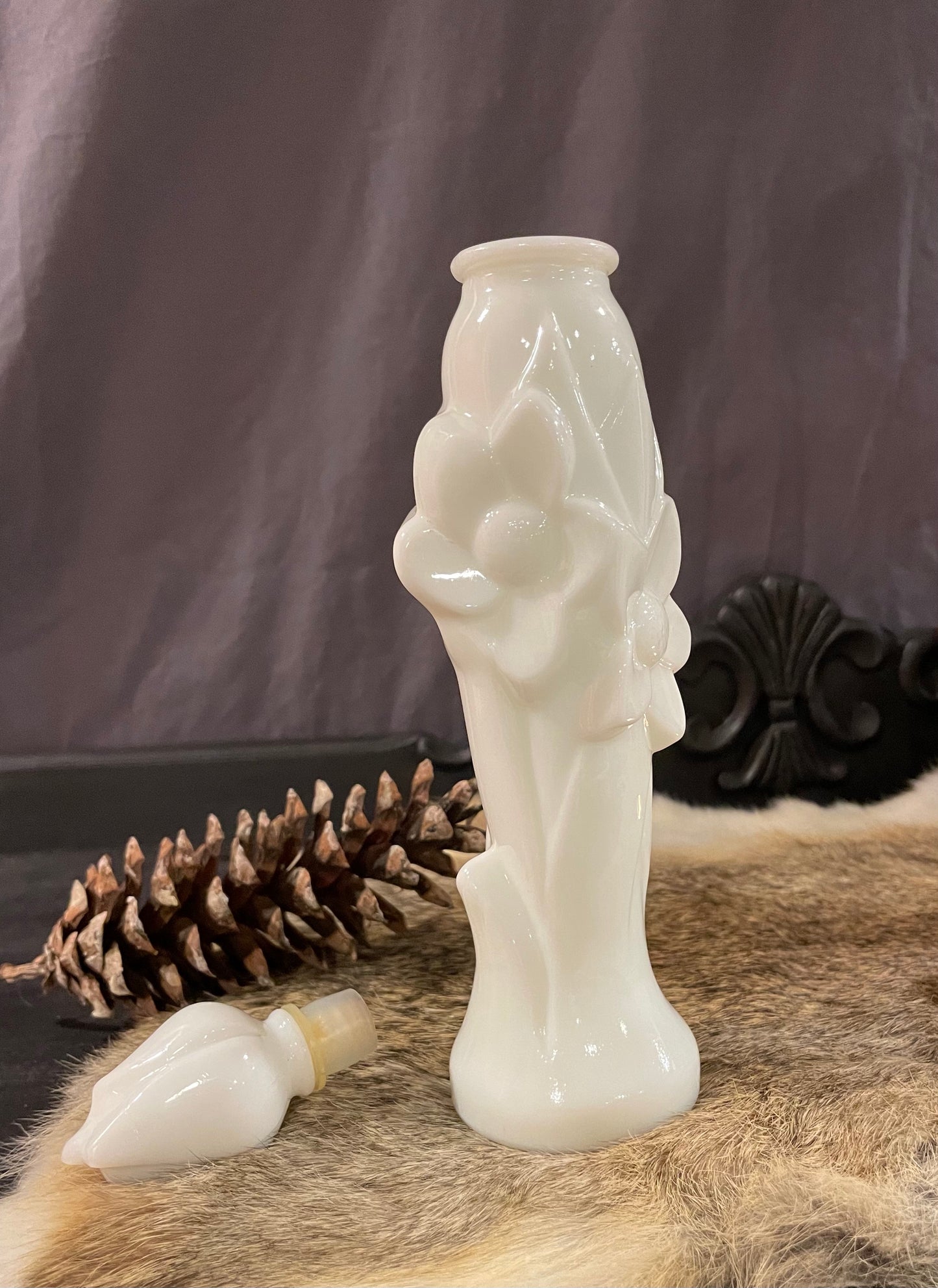 Milk Glass Flower Potion Bottle