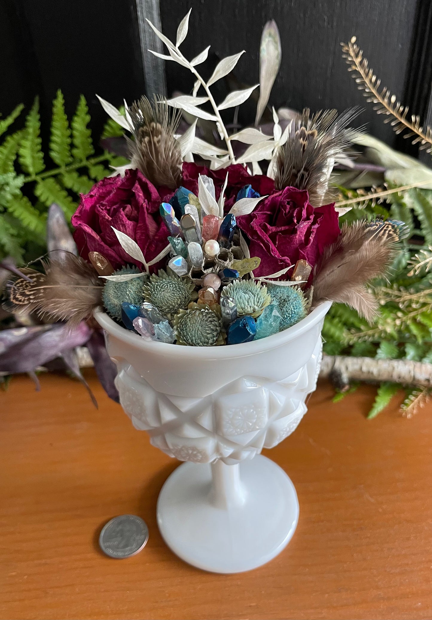 White milk glass Flowers & Crystals