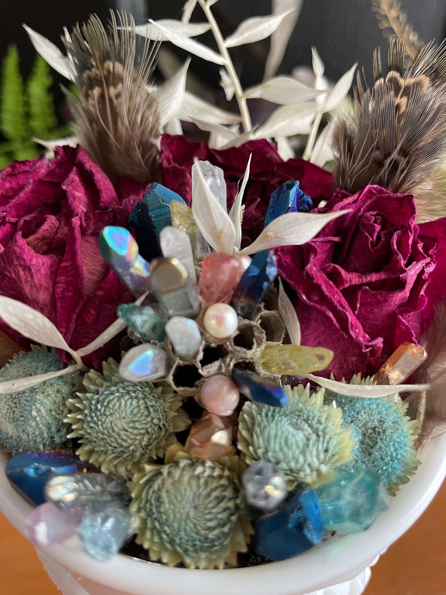 White milk glass Flowers & Crystals