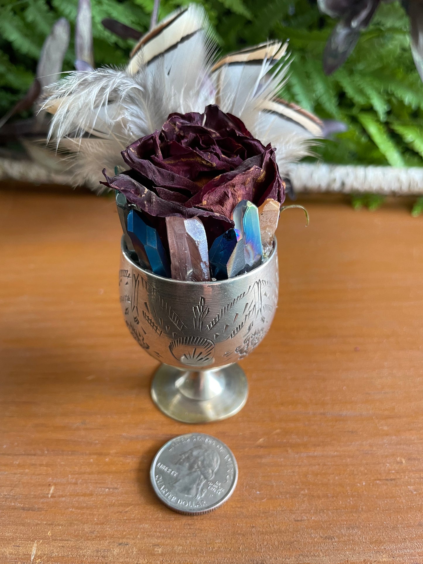 Crystals, flowers and feathers