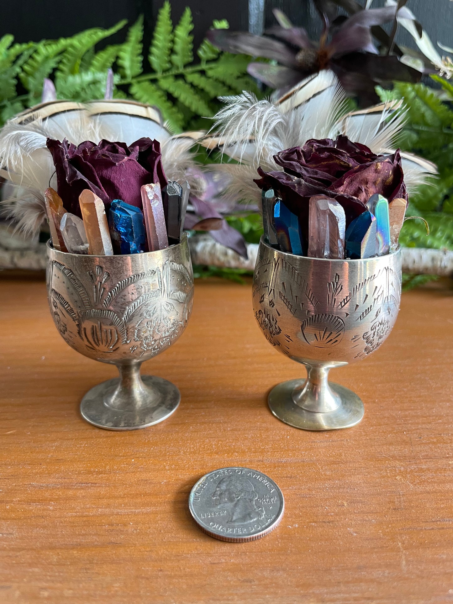 Crystals, flowers and feathers