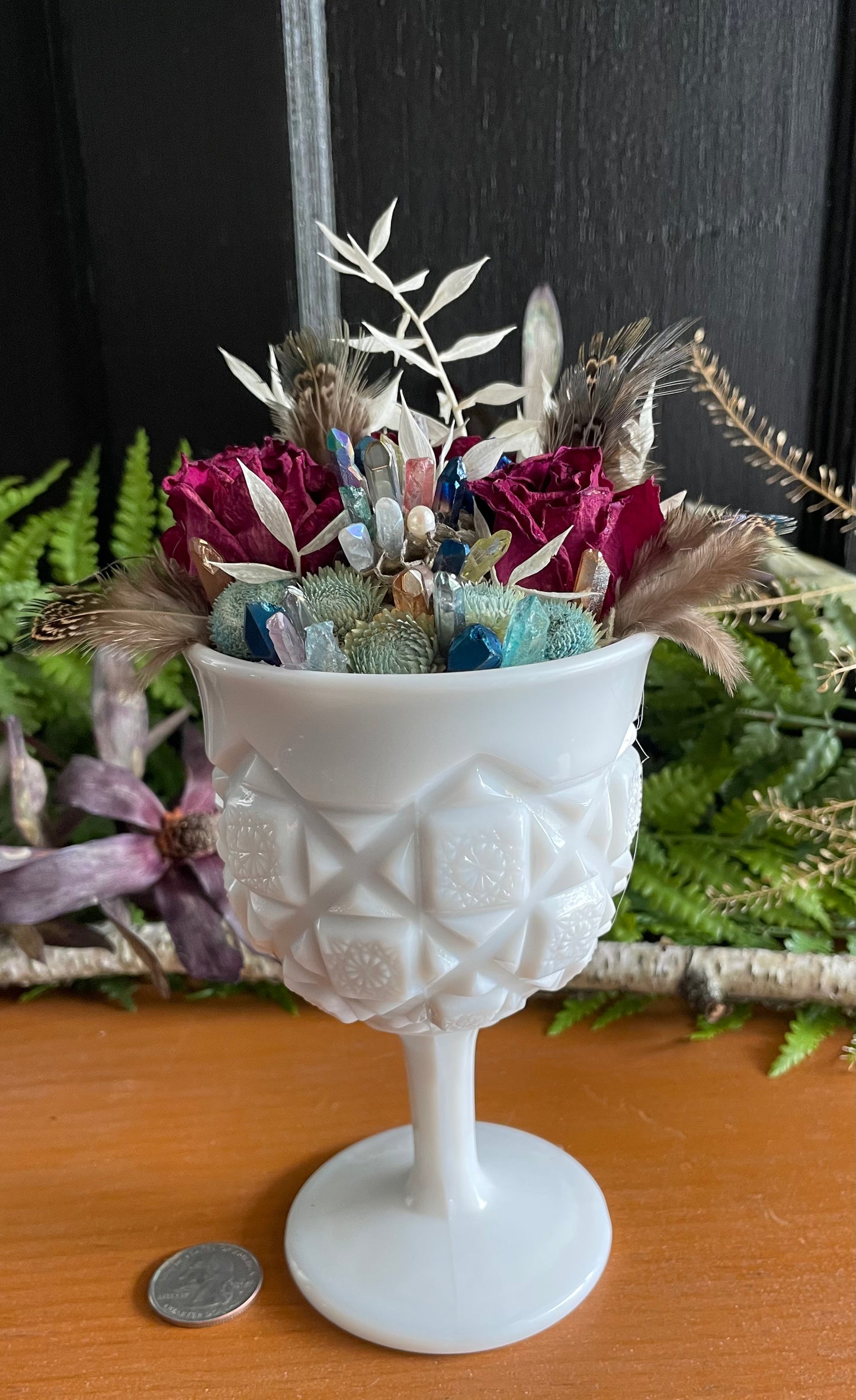 White milk glass Flowers & Crystals