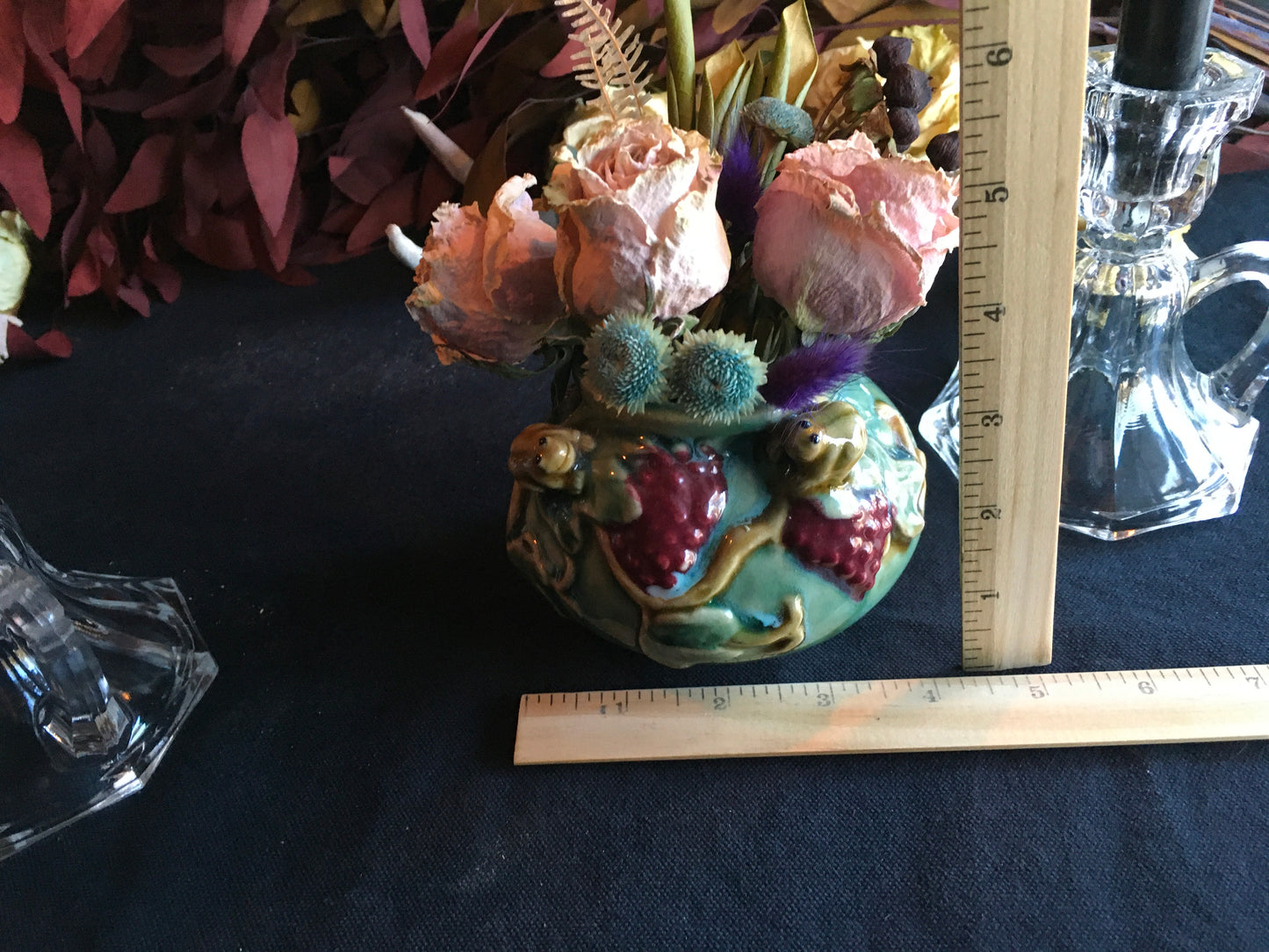 Frog & Grape Ceramic Vase