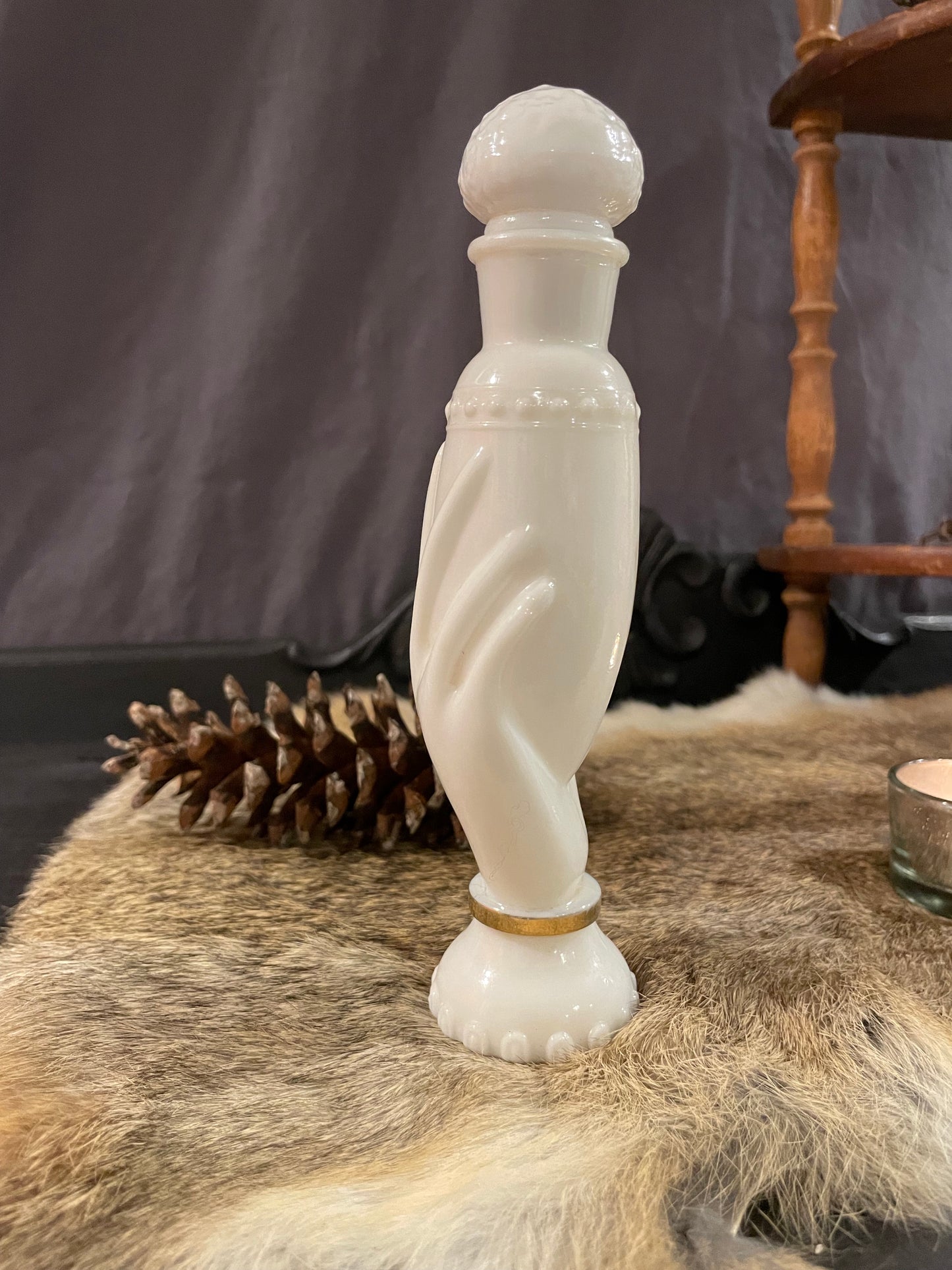 Milk Glass Potion Bottle, With Hand