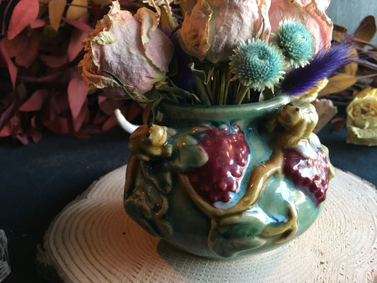 Frog & Grape Ceramic Vase